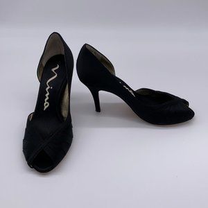 NINA Open Toe Satin Pump high heel black Sz 5.5